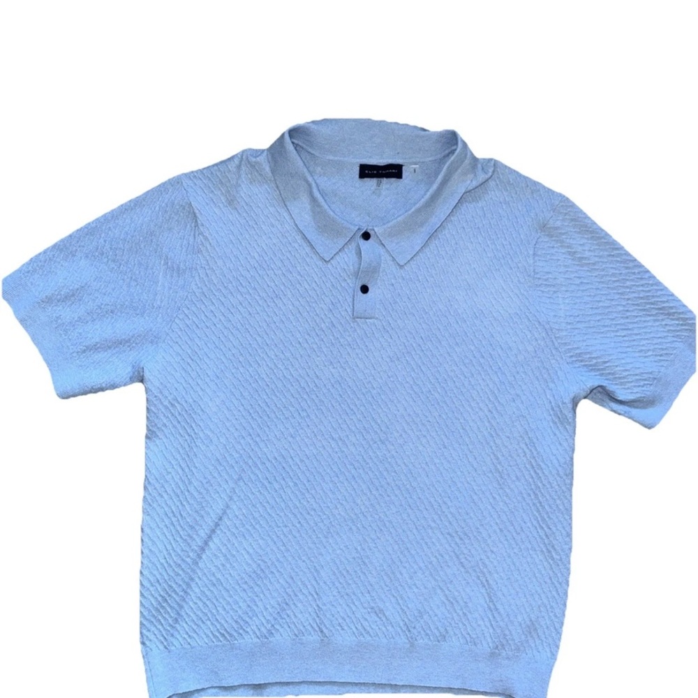 Men’s Elie Tahari Light Blue Knit Short Sleeve Sweater Polo Size XL Wool Blend